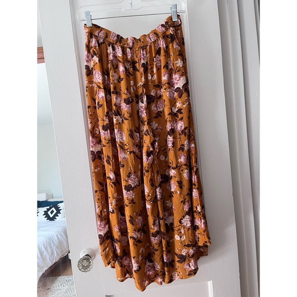 ❌SOLD AE Mustard Yellow/Orange Floral Print High Waist Wide Leg Pants - Picture 5 of 9